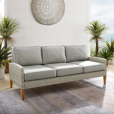 Capella Outdoor Wicker Sofa - Gray/Acorn - Crosley 4 Capella Outdoor Wicker Sofa - Gray/Acorn - Crosley - Image 4