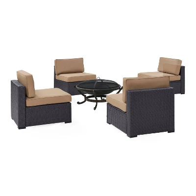 Biscayne 5pc Outdoor Wicker Conversation Set With 4 Armless Chairs & Fire Pit - Mocha - Crosley 2 Biscayne 5pc Outdoor Wicker Conversation Set With 4 Armless Chairs & Fire Pit - Mocha - Crosley - Image 2