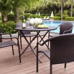 Palm Harbor 5pc Outdoor Wicker Dining Set - Brown - Crosley