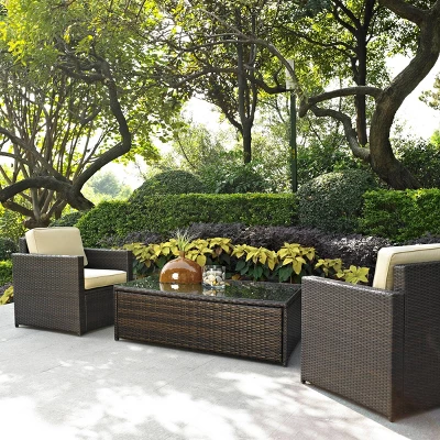 Palm Harbor 3pc Outdoor Wicker Seating Set - Sand - Crosley 1 Palm Harbor 3pc Outdoor Wicker Seating Set - Sand - Crosley
