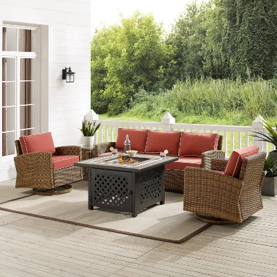 Crosley 5pc Bradenton Swivel Steel Outdoor Patio Fire Pit Furniture Set With Sunbrella 1 Crosley 5pc Bradenton Swivel Steel Outdoor Patio Fire Pit Furniture Set With Sunbrella