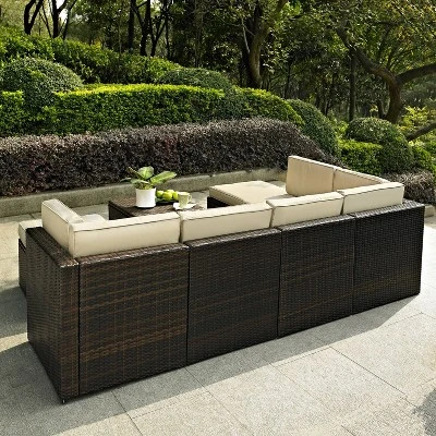 Palm Harbor 8pc All-Weather Wicker Patio Seating Set - Sand - Crosley 3 Palm Harbor 8pc All-Weather Wicker Patio Seating Set - Sand - Crosley - Image 3