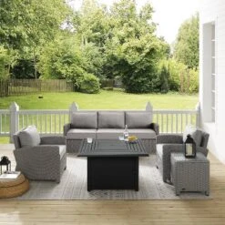 Bradenton 5pc Wicker Sofa Set With Fire Table - Gray - Crosley -Crosley Sales Store GUEST e8b03a94 1be7 4048 bca0 5e15df0f63d8