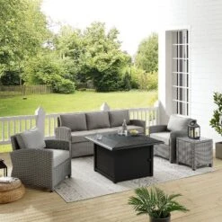 Bradenton 5pc Wicker Sofa Set With Fire Table - Gray - Crosley -Crosley Sales Store GUEST e95fe2aa 3b5d 437b 8d8c 25430664e0a0