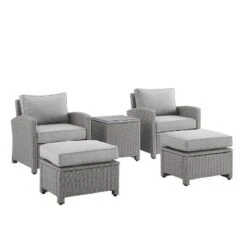 Bradenton 5pc Outdoor Wicker Seating Set With Side Table, 2 Arm Chairs And 2 Ottomans - Gray/Gray - Crosley -Crosley Sales Store GUEST ea42a89e 0c53 4e80 a3fe a3b53c087675