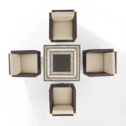 Palm Harbor 5pc Outdoor Wicker Conversation Set With Fire Table - Sand - Crosley -Crosley Sales Store GUEST ea47328d 5199 4695 8b34 3c5d4eef7cb2