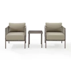 Cali Bay 3pc Outdoor Wicker & Metal Seating Set - Taupe/Light Brown - Crosley -Crosley Sales Store GUEST ecbd469b 35db 47e8 a4b8 c61b492ccfae