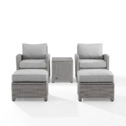 Bradenton 5pc Outdoor Wicker Seating Set With Side Table, 2 Arm Chairs And 2 Ottomans - Gray/Gray - Crosley -Crosley Sales Store GUEST ecf04a13 c5d5 4f37 8973 fbe8099b0948