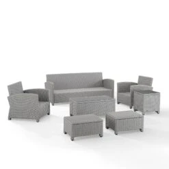 Bradenton 7pc Outdoor Wicker Sofa And Arm Chair Seating Set With Coffee Table, Side Table And 2 Ottomans - Gray/Gray - Crosley -Crosley Sales Store GUEST ed6c3220 b66b 42e9 966c db6ff2763609
