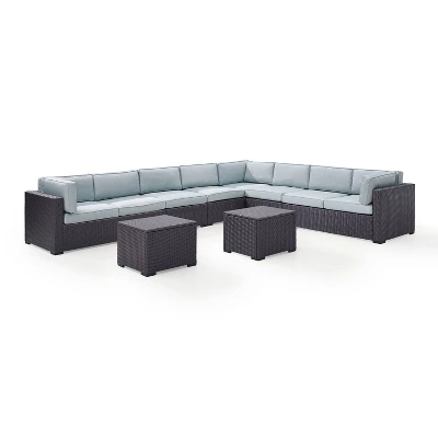 Biscayne 7pc Outdoor Wicker Sectional Set With 2 Coffee Tables - Sangria - Crosley 5 Biscayne 7pc Outdoor Wicker Sectional Set With 2 Coffee Tables - Sangria - Crosley - Image 5