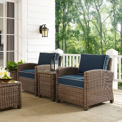 Bradenton 3pc Outdoor Wicker Seating Set With Two Chairs & Table Navy - Crosley 1 Bradenton 3pc Outdoor Wicker Seating Set With Two Chairs & Table Navy - Crosley