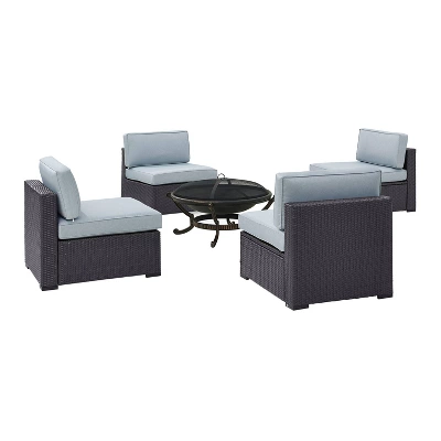 Biscayne 5pc Outdoor Wicker Conversation Set With 4 Armless Chairs & Fire Pit - Mist - Crosley 2 Biscayne 5pc Outdoor Wicker Conversation Set With 4 Armless Chairs & Fire Pit - Mist - Crosley - Image 2