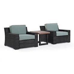Beaufort 3pc Outdoor Wicker Seating Set With Side Table - Mist - Crosley -Crosley Sales Store GUEST f3c534e0 c8eb 42b4 8782 d9b0061e61ee