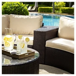 Catalina Outdoor Wicker Arm Table - Brown - Crosley -Crosley Sales Store GUEST f4273ab2 166f 47ea 804c 8bd628761e1b