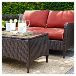 Kiawah 2 Piece Outdoor Wicker Seating Set With Chair & Ottoman - Sangria - Crosley -Crosley Sales Store GUEST f9ff15de b2af 4985 9432 6b4b9564fa07