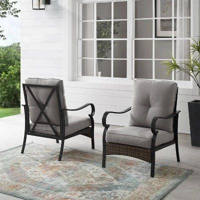 2pk Dahlia Outdoor Steel Arm Chairs Taupe/Matte Black - Crosley 1 2pk Dahlia Outdoor Steel Arm Chairs Taupe/Matte Black - Crosley