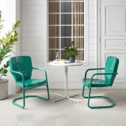 Ridgeland 3pc Outdoor Bistro Set With Table & 2 Chairs - Turquoise Gloss - Crosley -Crosley Sales Store GUEST fa69012c aefd 415c a59d 435150d53acf