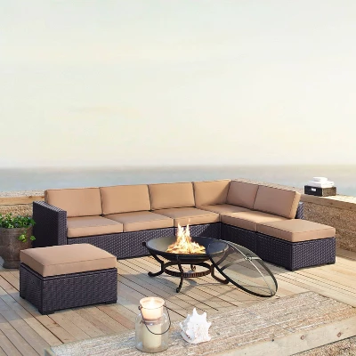 Biscayne 6pc Outdoor Wicker Sectional Set With Fire Pit - Crosley 1 Biscayne 6pc Outdoor Wicker Sectional Set With Fire Pit - Crosley