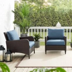 Kiawah 2pk Wicker Patio Chair Blue - Crosley -Crosley Sales Store GUEST fe7df349 b81b 4db3 8c17 d7f4c4a74d37